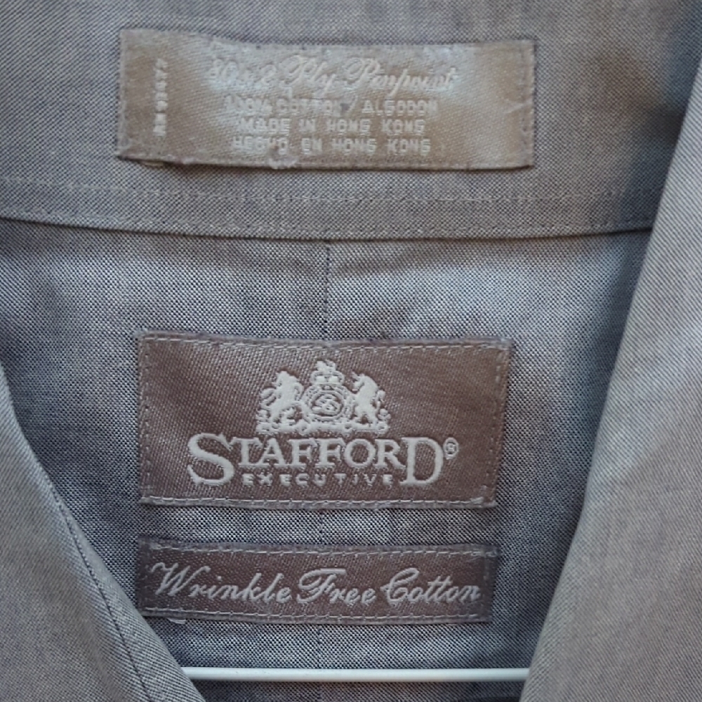 Stafford Executive Gray Cotton Shirt Size 17-34/35 - Picture 3 of 8